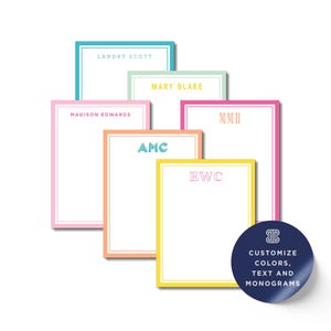 Personalized Notepad Set: Custom Monogram, Colorful Borders
