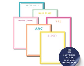 Personalized Notepad Set: Custom Monogram, Colorful Borders