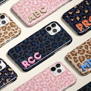 small corner Leopard Shadow Monogram Personalize Case Initial iPhone 15 Case Custom iPhone 13 Pro Case iPhone 11 XS 8 7 Plus Samsung Galaxy