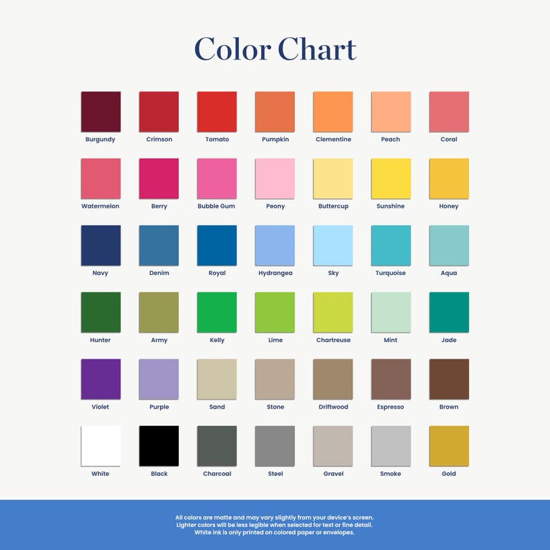 a color chart with different colors of paint