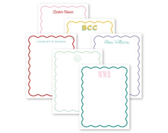 Scallop stationery set, personalized gifts, scallop border, monogram stationery for women, preppy notepads, gifts for teens