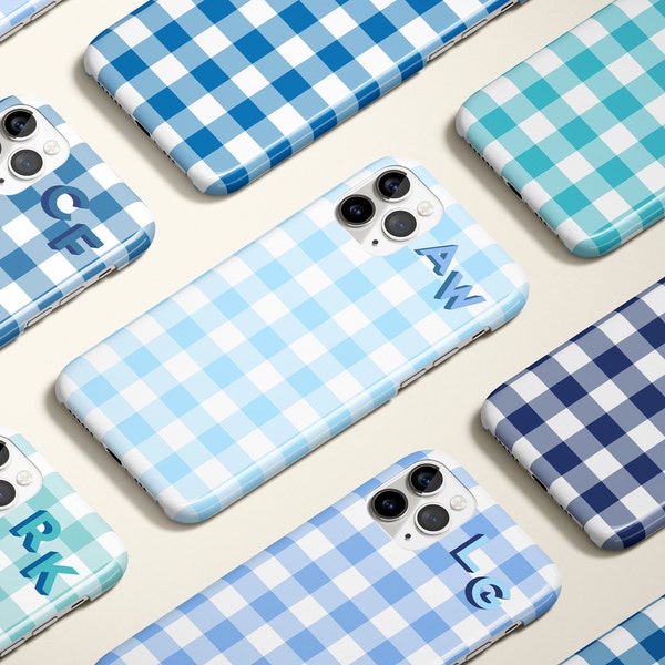 Gingham Shadow Monogram Personalized Corner Initial iPhone 15 Case Custom iPhone 13 Pro Case iPhone 11 XS 8 7 Plus XR Samsung Galaxy