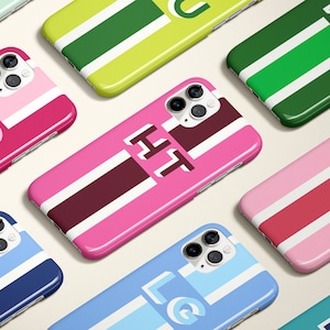 colorful Shadow Monogram Personalized Stripe Initial iPhone 15 Case Custom iphone case magsafe charger case