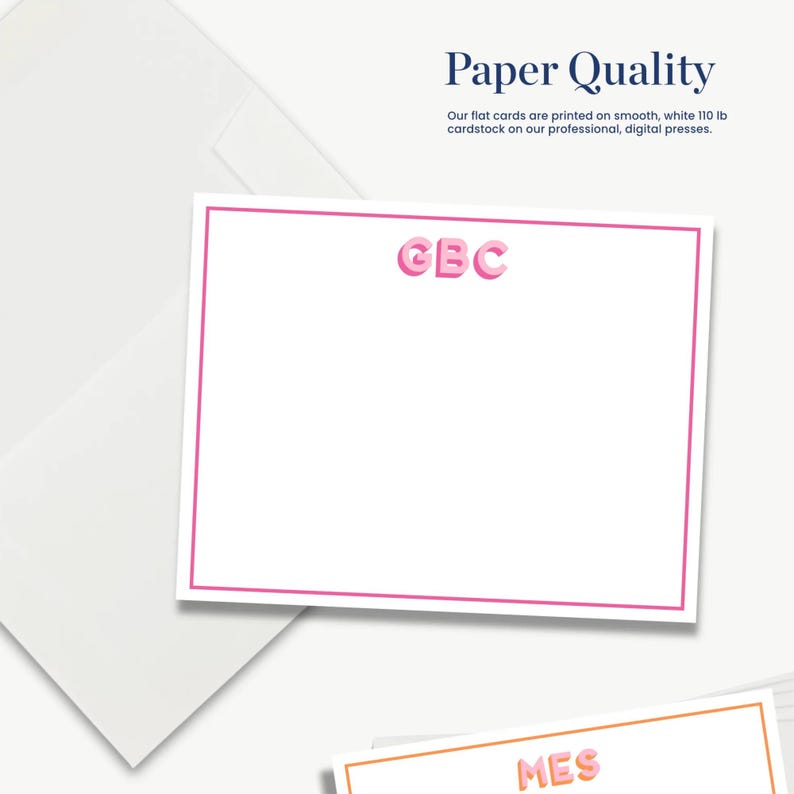 Monogrammed Notecard Set - Personalized Flat Cards With Border - Etsy