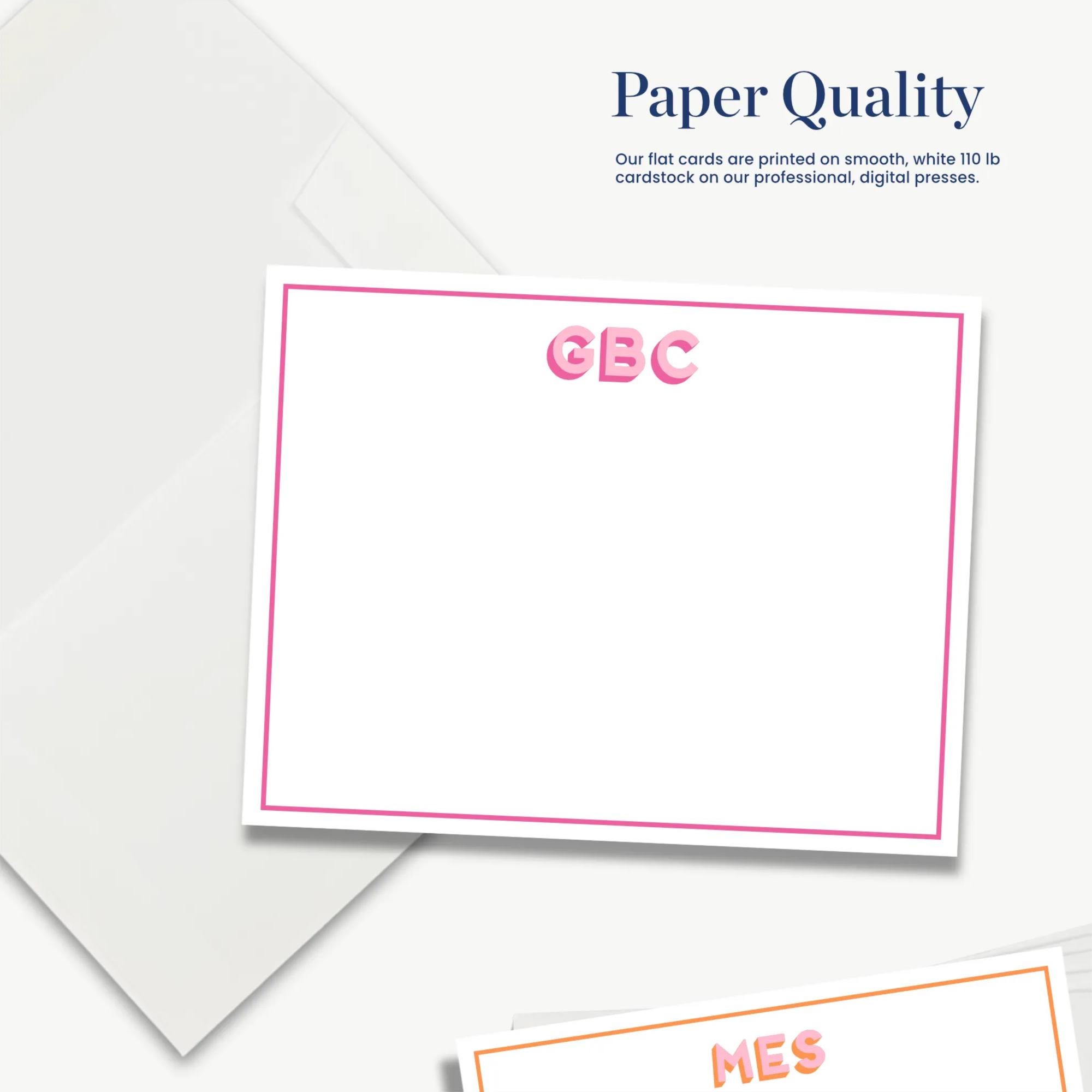 Monogrammed Notecard Set - Personalized Flat Cards With Border - Etsy