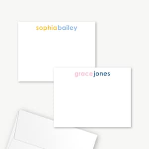 colorful stationery, personalized notecard set, thank you notes, preppy notecards, thick card stock, A2, return address printing envelopes