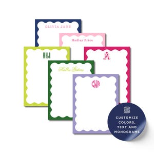 Custom Monogram Notepad, Scalloped Border (Multiple Sizes & Colors)