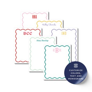 Scalloped Edge Notepad - Custom Monogram, Preppy Stationery Set