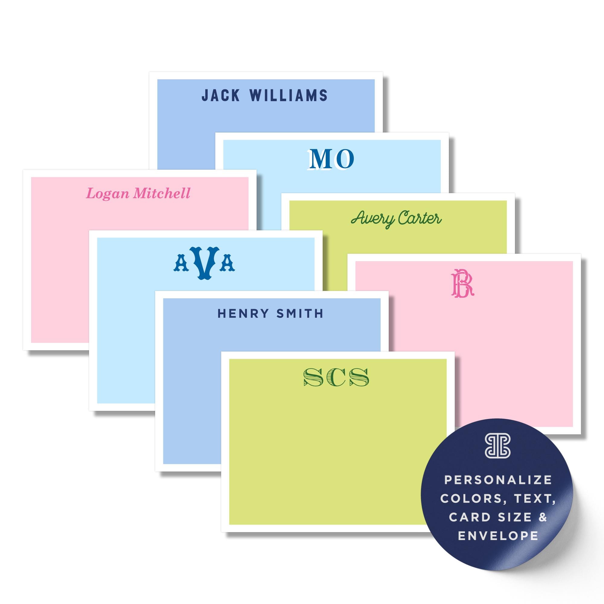 Note Card Designs Set Custom Note Card Set: Personalized Colors and Monograms (A2 or A7) - Etsy