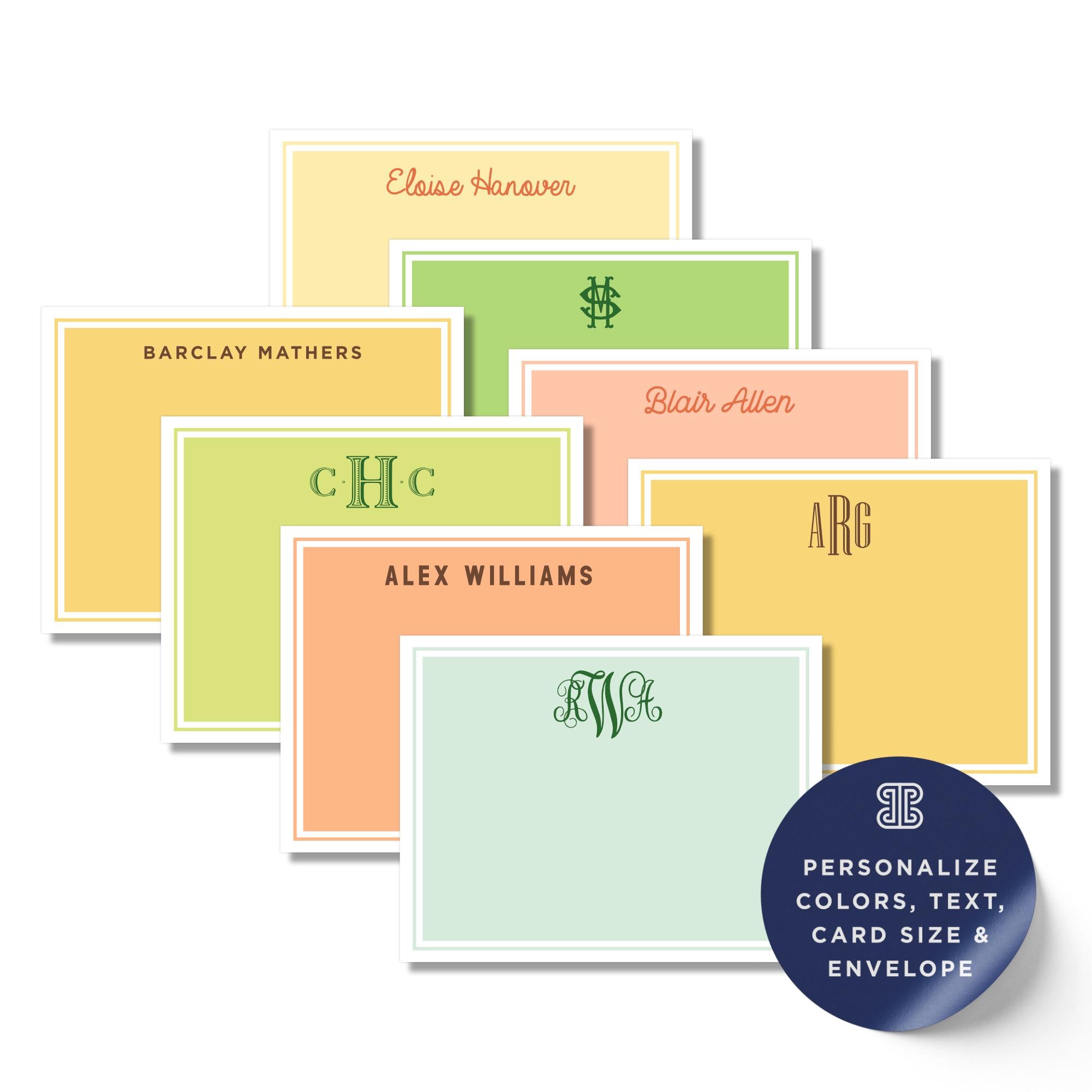Note Card Designs Set Personalized Note Card Set: Custom Monogram, Colorful A2 Cards - Etsy