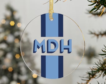 monogram ornament, acrylic ornament, shadow monogram with stripe, preppy christmas, personalized gift, custom ornament