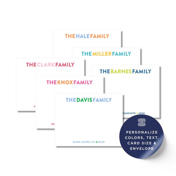Family Stationery Set: Colorful Thank You Cards - Thick Cardstock