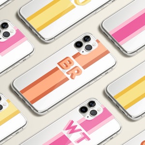 Shadow Monogram Clear Phone Case Personalized Stripe Initial iPhone 15 Custom iPhone 13 Pro Case iPhone 11 Plus XR Samsung Galaxy