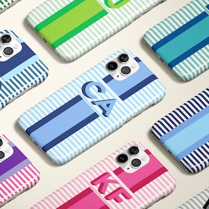 colorful mini stripe Shadow Monogram Personalized Stripe Initial iPhone 15 Case Custom iphone case magsafe charger case