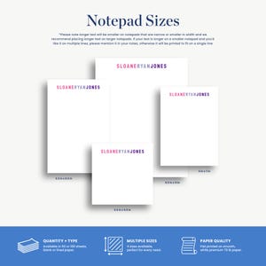 The image is a collection of three different sizes of notebooks, each with a unique design and dimensions. The notebooks are labeled as Sloane Ryan Jones, Sloane Ryan Jones, and Sloane Ryan Jones. The image also includes text that provides information about the notebook sizes and their features, such as the quantity, type, multiple sizes, and paper quality.