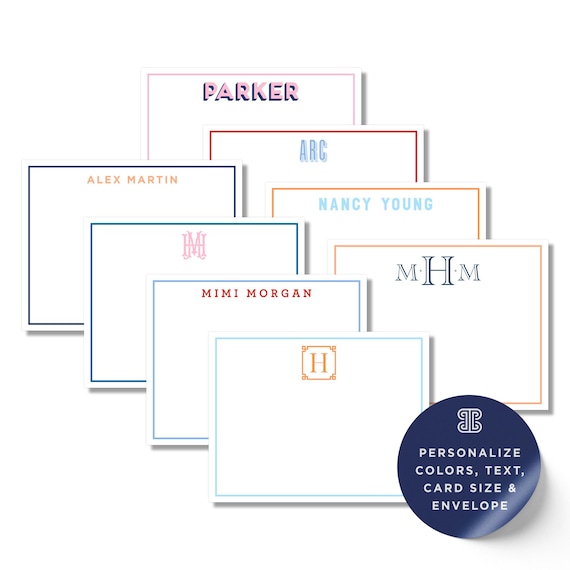 Monogram Stationery Set: Personalized Note Cards and Envelopes (A2 & A7 Sizes)