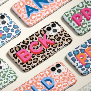 Leopard Shadow Monogram Personalized Case Initial iPhone 15 Case Custom iPhone 13 Pro Case iPhone 11 XS 8 7 Plus XR Samsung Galaxy