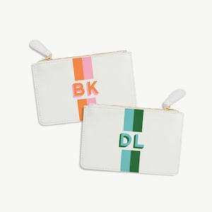 Monedero de cuero blanco a rayas con monograma de sombra, billetera con monograma, billetera personalizada, billetera con monograma personalizada, saffiano, regalos veganos para ella