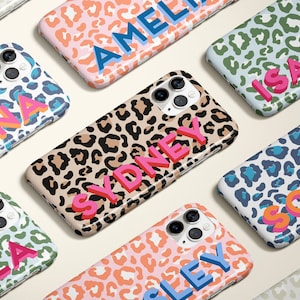 Leopard Shadow Monogram Personalized Name iPhone 15 Case Custom iPhone 13 Pro Case iPhone 11 XS 8 7 Plus XR Samsung Galaxy