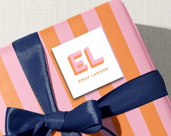 Shadow Monogram Calling card and gift tag stickers, enclosure cards with envelopes