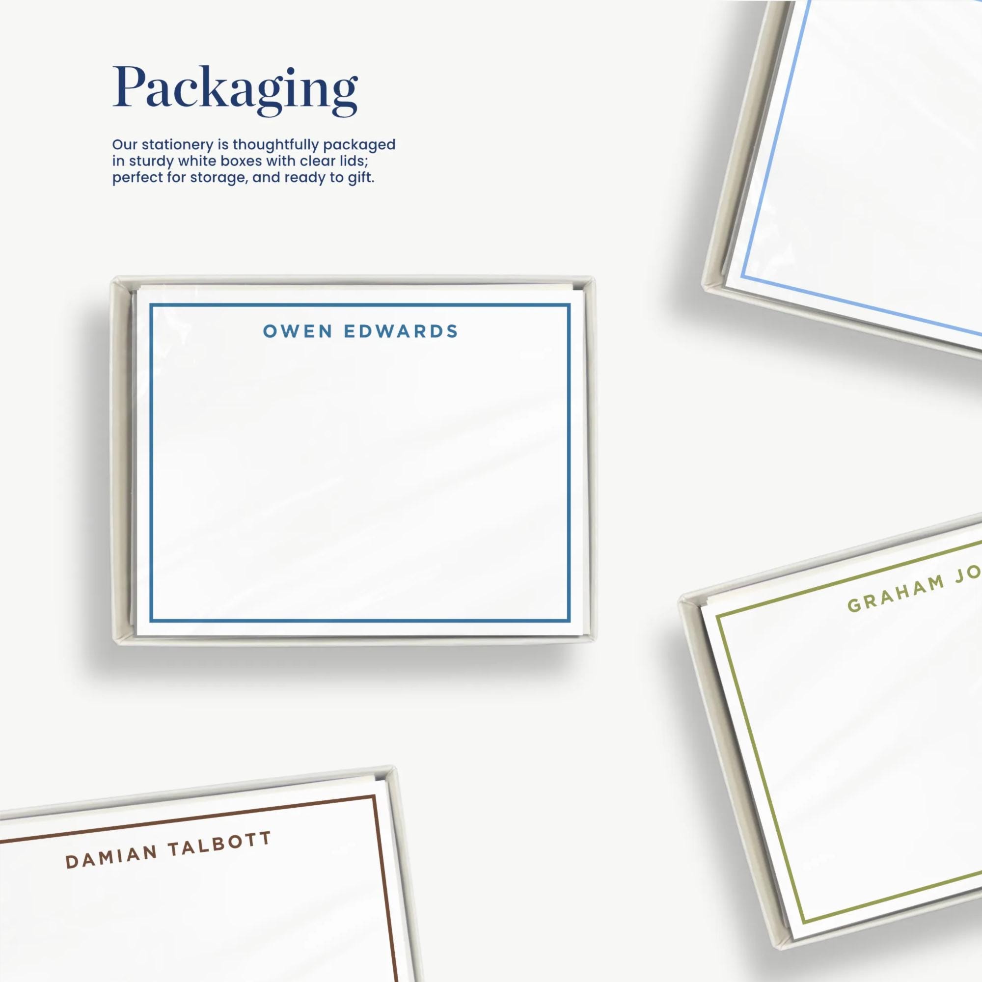 Monogram Stationery Notecard Set - Personalized Flat Cards With Border ...
