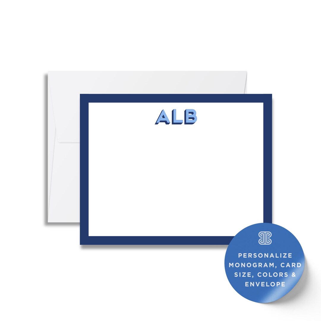 Shadow Monogram Notecards, Personalized Flat Stationery (set of 10) - Etsy