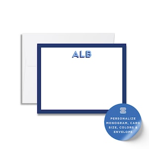 Shadow Monogram Notecards, Personalized Flat Stationery (Set of 10)