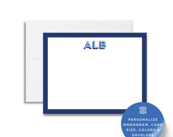 Shadow Monogram Notecards, Personalized Flat Stationery (Set of 10)