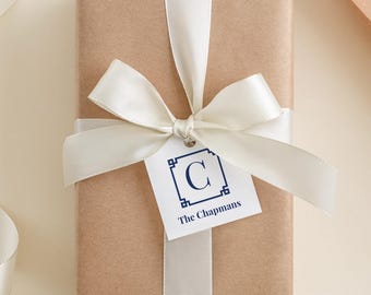 Personalized Monogram Gift Tags: Custom Initials, Greek key border