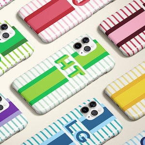 colorful breton stripe Shadow Monogram Personalized Stripe Initial iPhone 15 Case Custom iphone case magsafe charger case