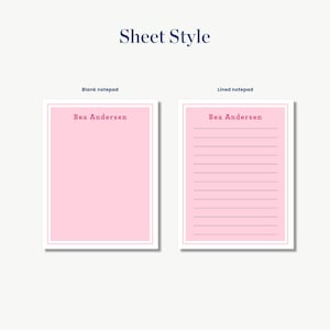 two blank notepads with different styles: a blank pad and a lined pad.