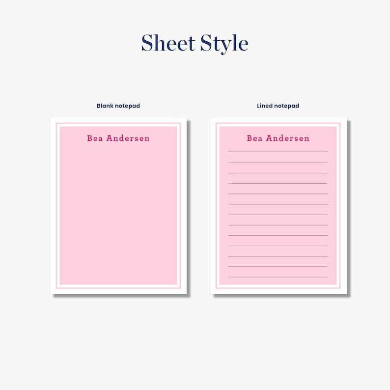 two blank notepads with different styles: a blank pad and a lined pad.