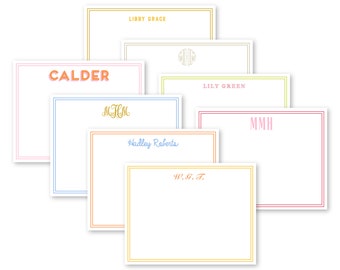 personalized stationery set, monogram stationery with border, thank you note set, colorful stationary, personalized gifts