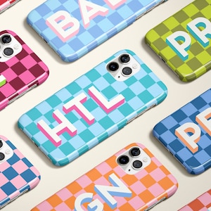 Large Monogram Checkerboard Personalized Initial iPhone 15 Case Checkered Custom iPhone 13 Pro Case iPhone 11 , colorful check pattern