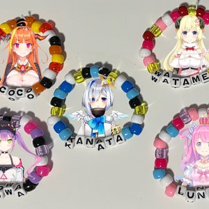 Pulseras Kandi con cuentas Hololive JP de cuarta generación - Kiryu Coco, Amane Kanata, Tokoyami Towa, Tsunomaki Watame, Himemori Luna