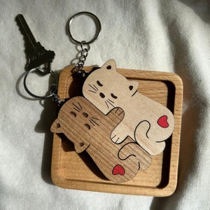 Interlocking Wooden Cats Keychain Set | Couples, Wedding, Anniversary, Friendship Gift