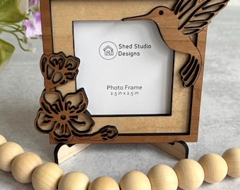 Personalized Hummingbird Picture Frame | Mother's Day Gift for Mom Grandma Nana | Two-Tone Wood Frame