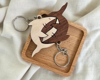 Interlocking Shark Keychain Set | Gift for Anniversary, Couples, BFF, Friendship Relationships | Wooden Handmade