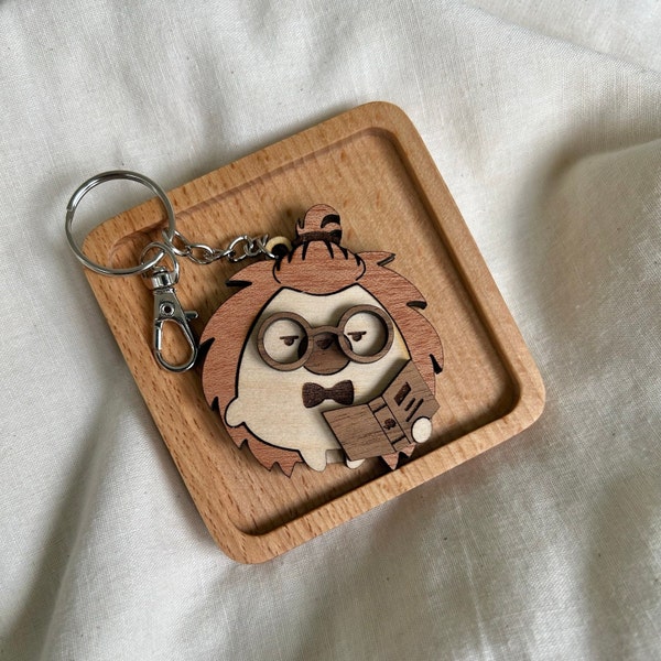 Kawaii Hedgehog with Book Holiday Ornament or Keychain | Wooden Handcrafted