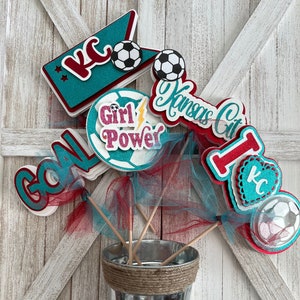 KANSAS CITY Women&#39;s Soccer Inspired Soccer Table Pennant Party Centerpiece Decorations | KC Soccer Gift Basket | Soccer Banquet Decorations