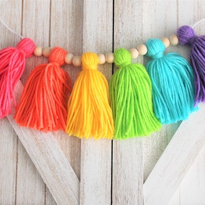 Bright Rainbow Tassel Garland-Rainbow Classroom Decor-Bright Playroom Decor-Birthday Party Decor-Nursery Rainbow Tassel