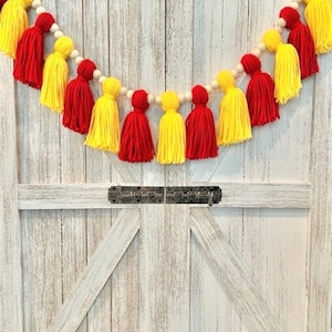 KANSAS CITY FOOTBALL Inspired Tassel Garland- Kc Home Decor - Tassel Garland - Football Decor - Party Decor - Tailgate Decor-Bar Decor