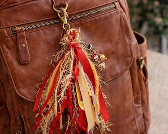 Kansas City Football TASSEL Bag Charm/Key Chain/Medium Fabric Charm/Stocking Stuffer