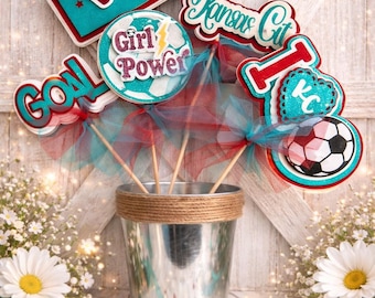 KANSAS CITY Women's Soccer Inspired Soccer Table Pennant Party Centerpiece Decorations | KC Soccer Gift Basket | Soccer Banquet Decorations