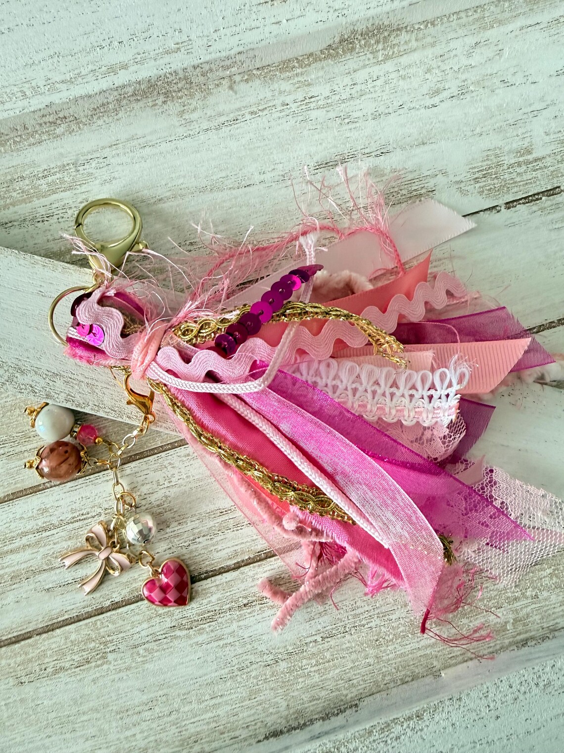 Shades of Pink Tassel Keychain With Charms/boho Key Ring/bag Statement ...