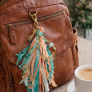Showy Girl Bag Tassel Charm/Sparkly Statement Keychain/ ORANGE and TEAL Boho Style Tassel