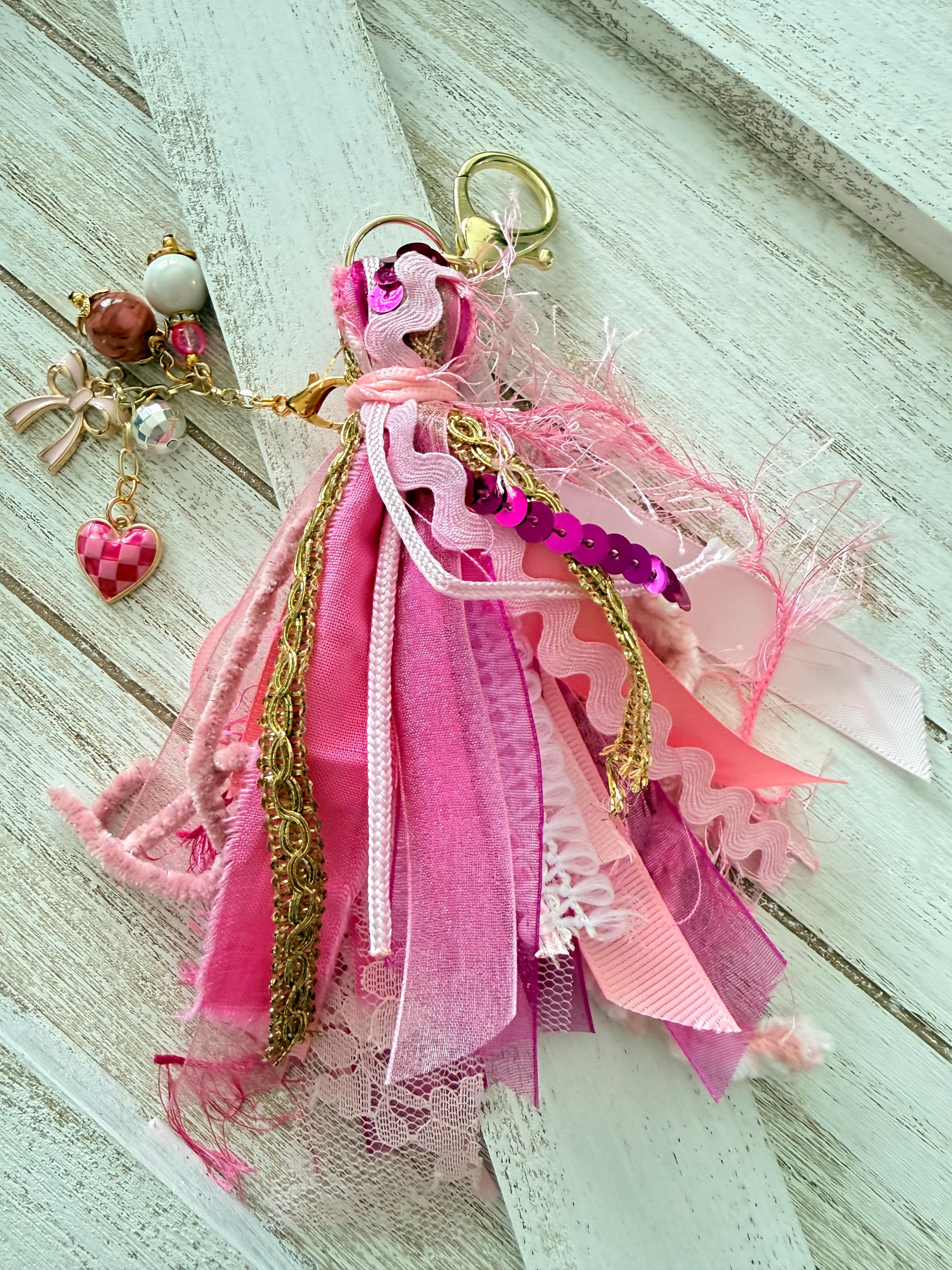 Shades of Pink Tassel Keychain With Charms/boho Key Ring/bag Statement ...