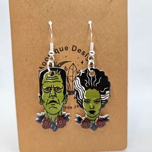 Frankenstein and Bride dangle earrings