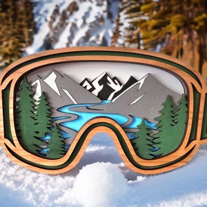 Mountain Goggles layered wooden sign