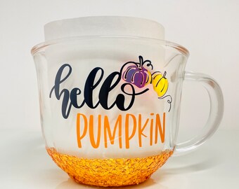 Taza de café Hello Pumpkin: Vaso con purpurina otoñal, regalo con sabor a calabaza y especias.